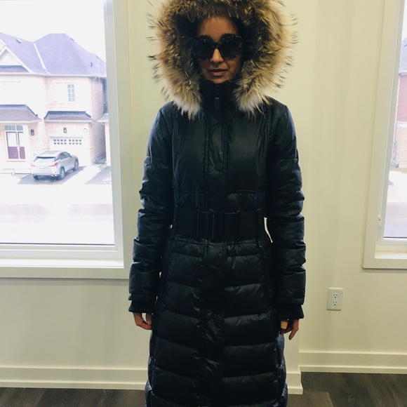 Rudsak black belted puffer coat fur trim medium - Picture 4 of 4